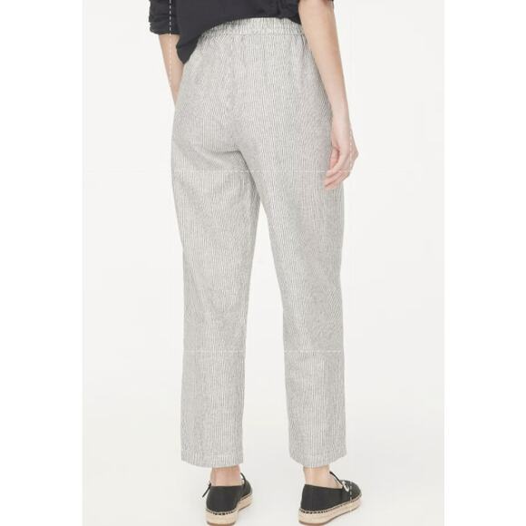J.Crew Slim Wide Leg Linen Drawstring Pants Womens 14 Black White Striped CG405 - Picture 2 of 8